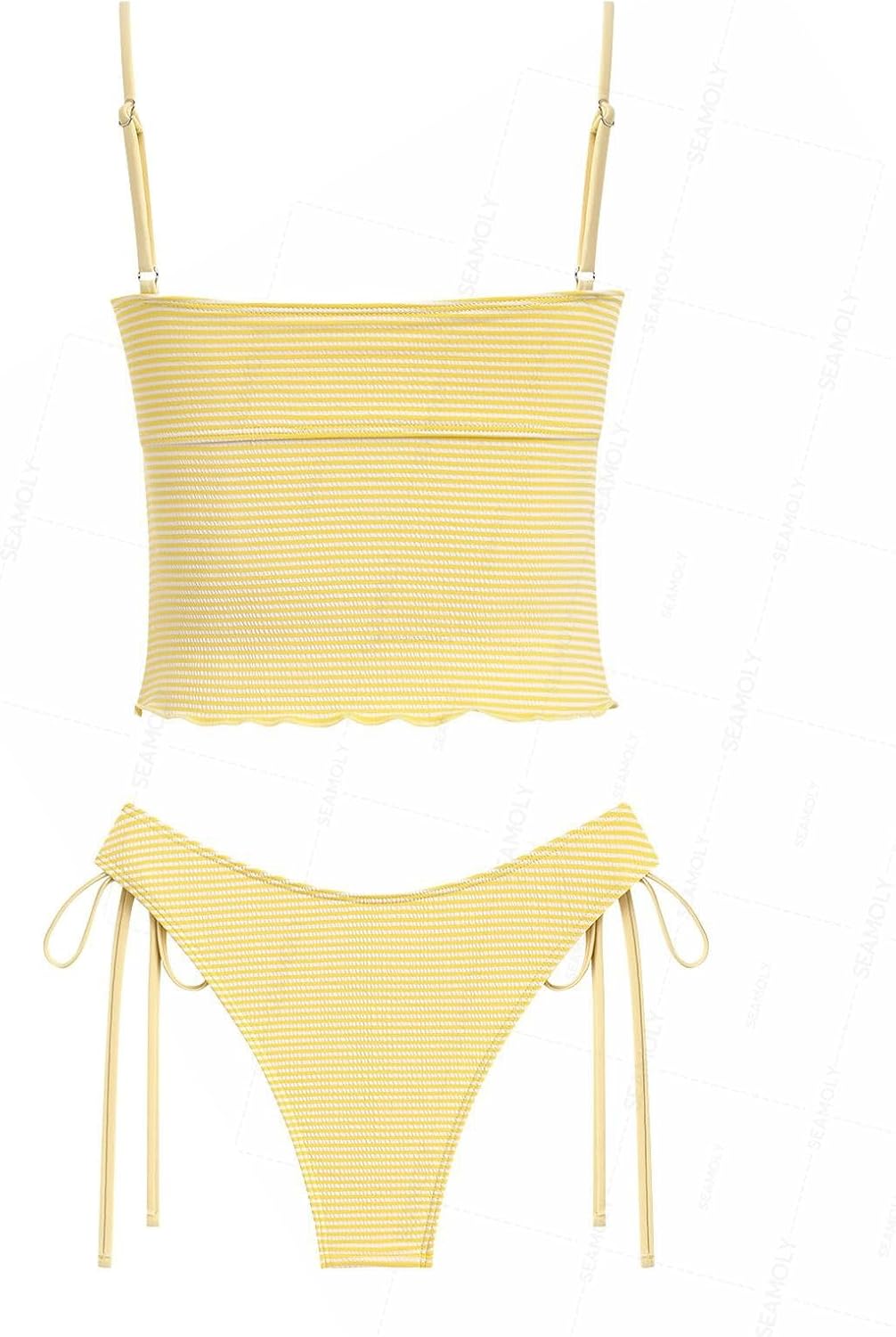 seamoly Lace Asymmetrical Slit Bowknot Decor Tie Side Tankini Set