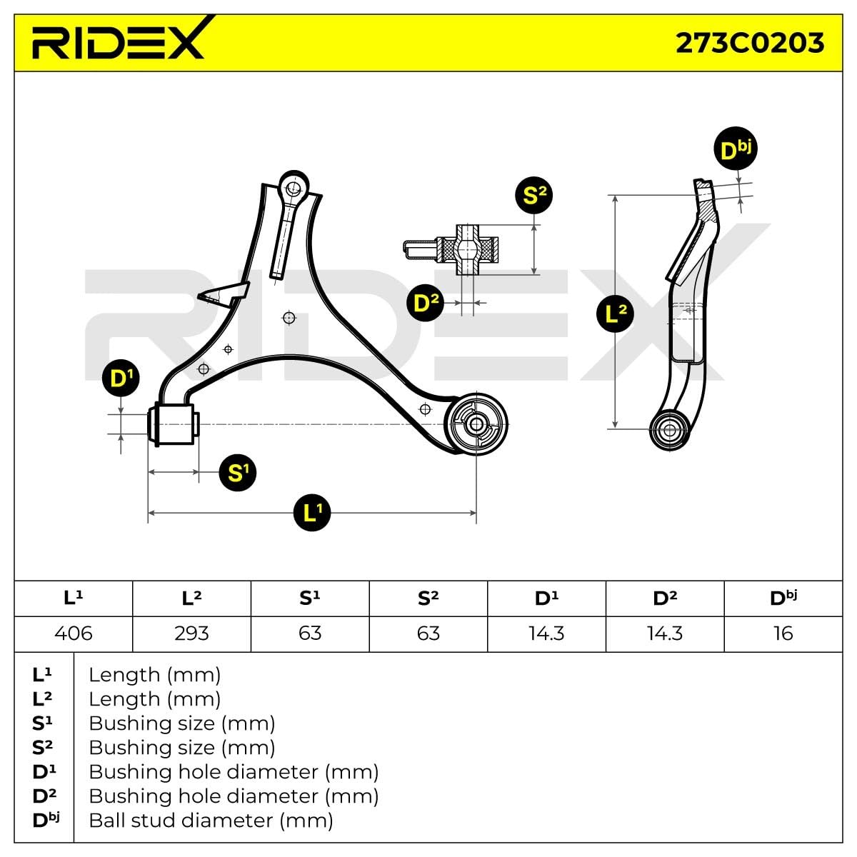 RIDEX 273C0203 Barra oscilante de suspensión de ruedas Delantero Izquierda Compatible con HONDA CIVIC VII Hatchback EU, EP, EV