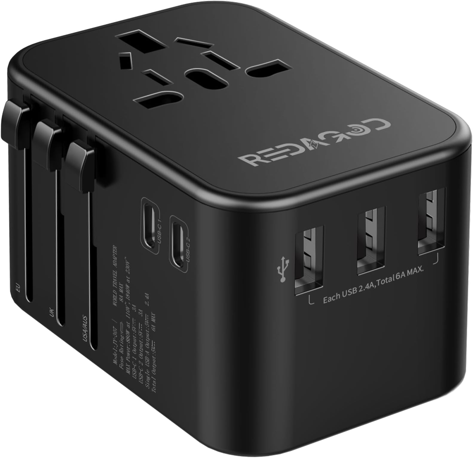 Adaptateur de Voyage avec 1 USB et 2 Type-C, Adaptateur Prise Universelle France vers UK USA