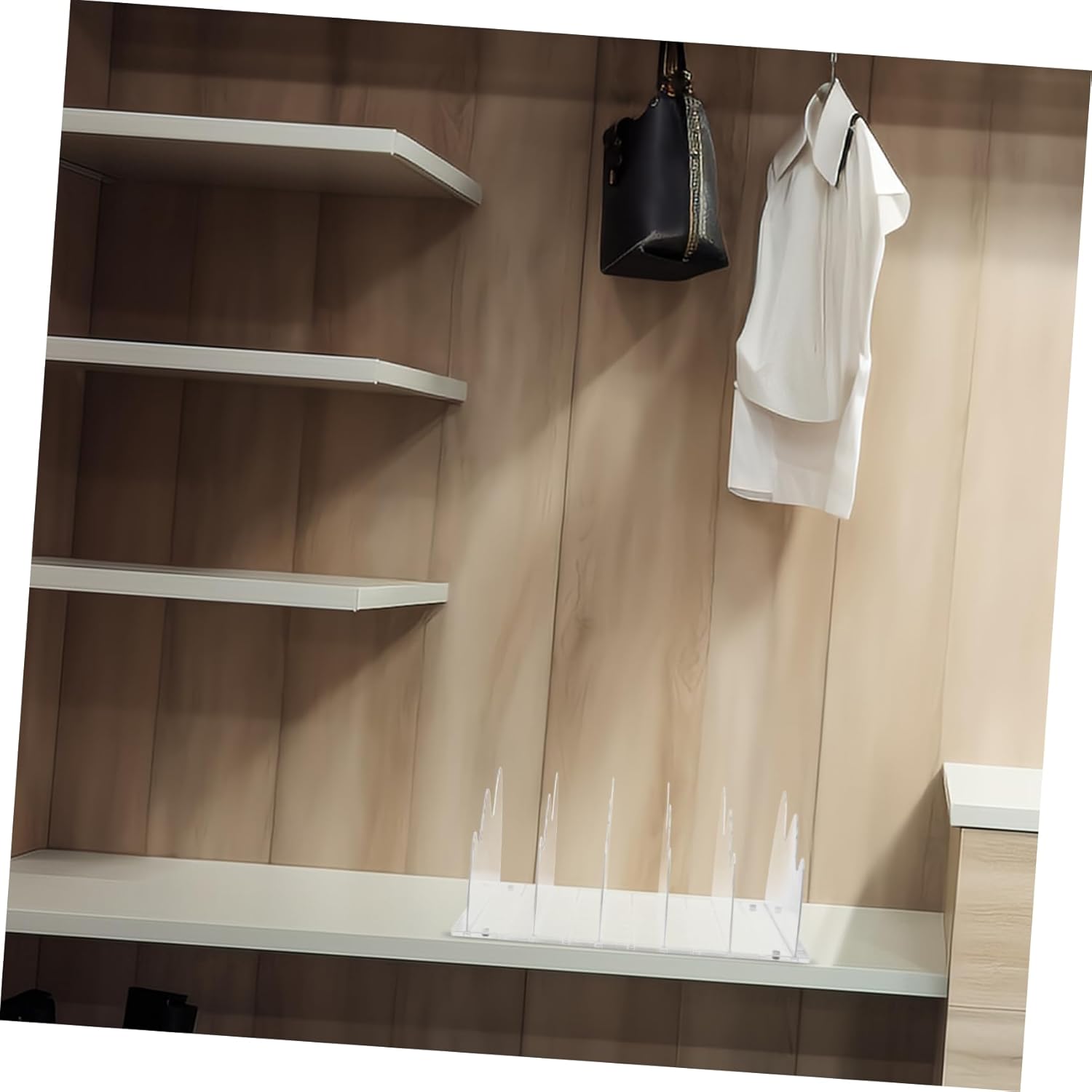 Acrylic Closet Dividers for Shelves Organizer for Storage Stylish Minimalist Design for Bedroom Kitchen and Office and Versatile for Purse and Book Organization