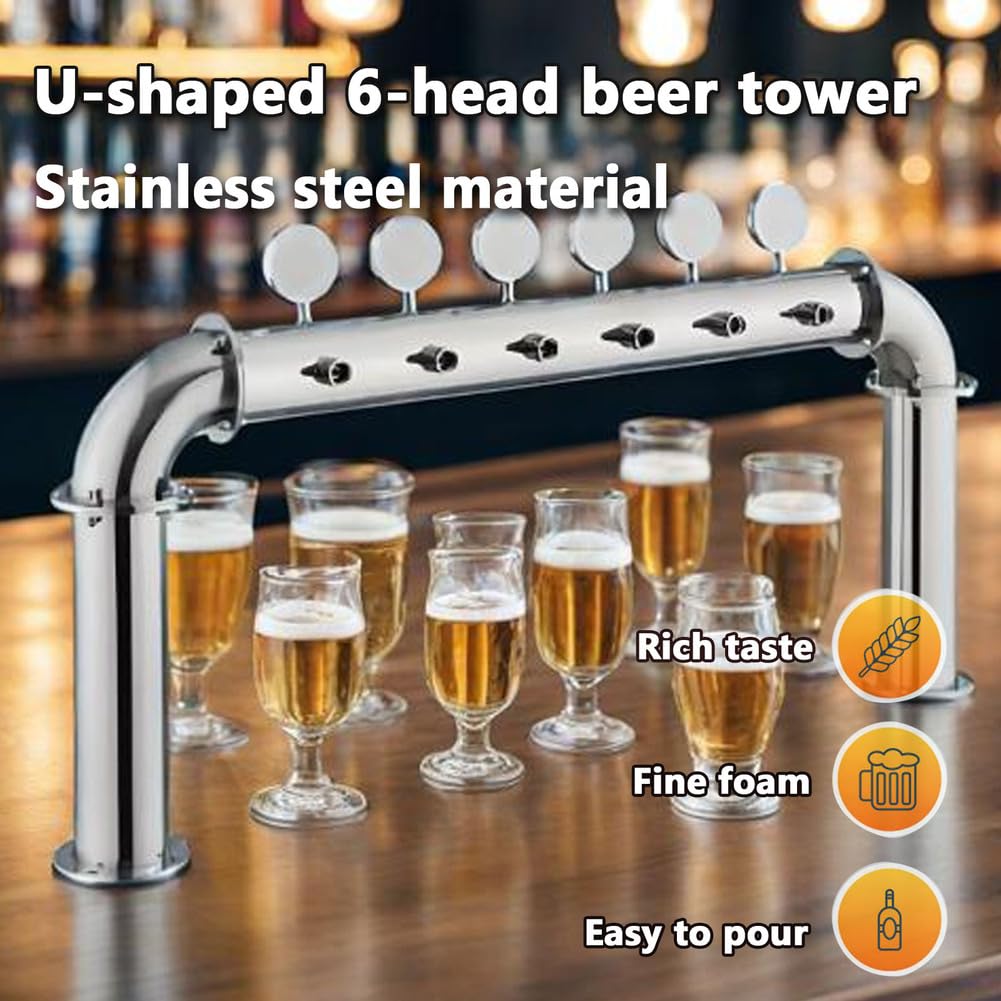 Torreperbirra a 6 rubinetti, Distributore di Birra in Acciaio Inox, per riunioni di Vacanza, Picnic e Banchetti,[a] 6 Holes Silver