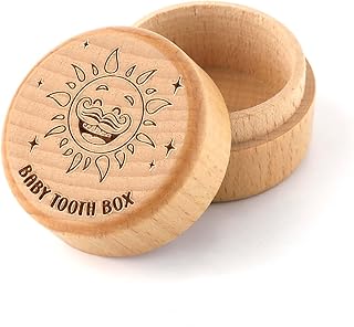 Tooth Fairy Box, Sun Pattern Tooth Box Wooden Tooth Fairy Box Cute Tooth Storage Box Tooth Box Keepsake for Boys, Girls, Tooth Loss Memorial