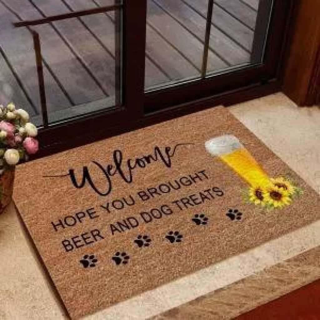 Paillasson extérieur entrée résistant tapis de sol chien et bière humoristique