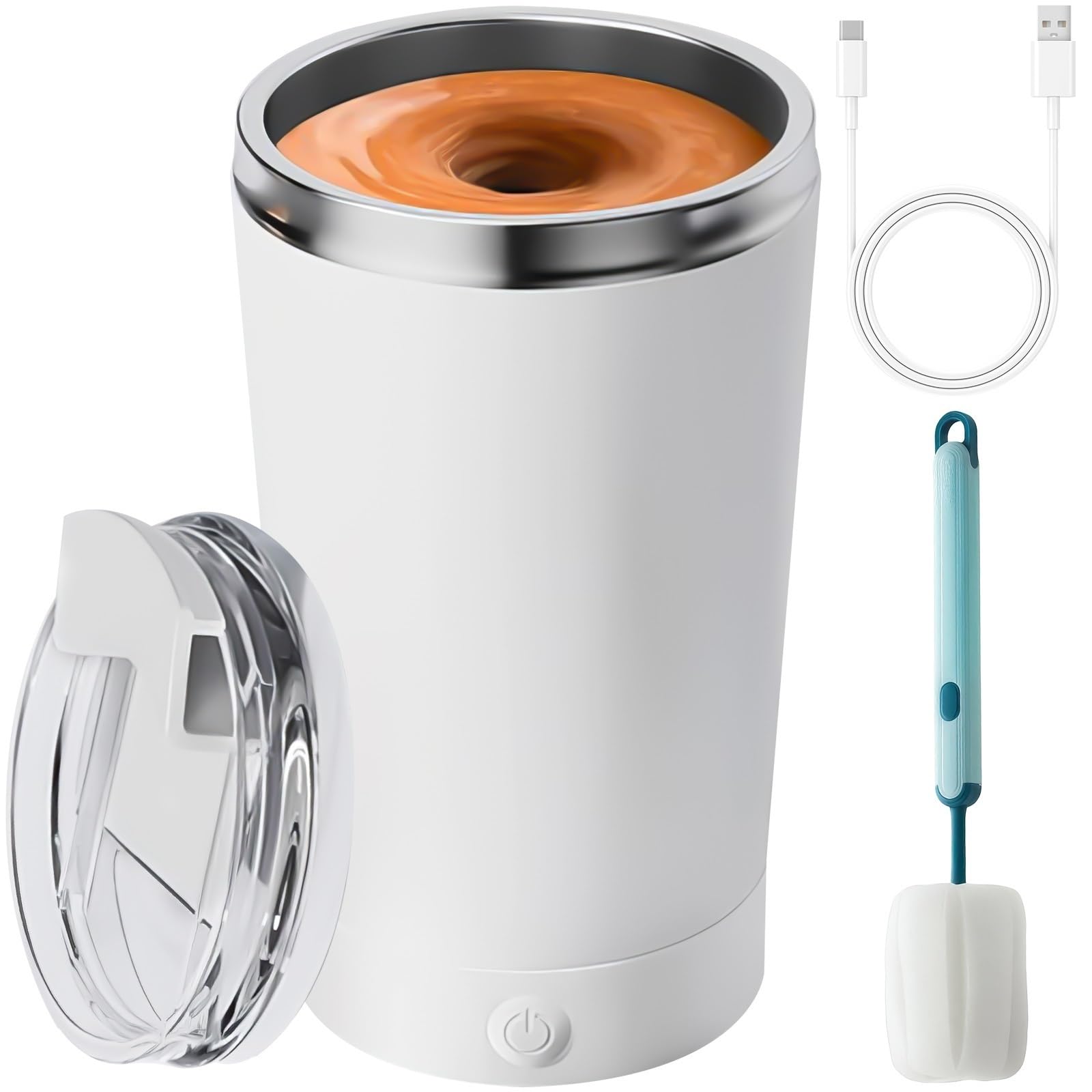 Self Stirring Mug With Lid 13.5 Oz Electric High Speed Mixing Cup 400ML Rechargeable Automatic Stirring Coffee Mixer Cup(Color:White)