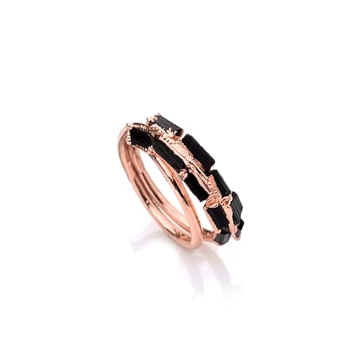 Miniatura 4 de Exquisite Natural Black Tourmaline Gemstone Double Band Ring - A Stunning Statement of Love - Perfect Gift for Her - GFS5674 .. (Black Plated, 8.5)