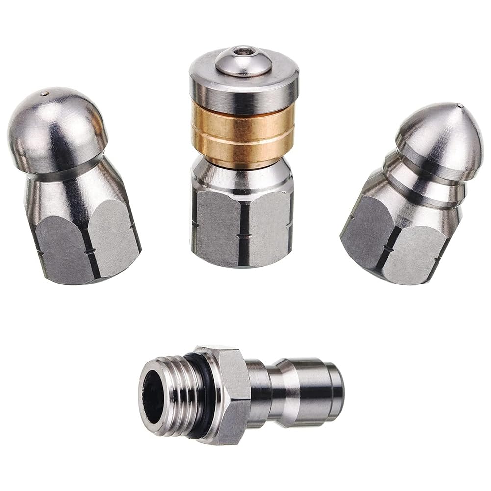Jnchdghwa Silver Stainless Steel Sewer Jetter Nozzle For Pressure Washer, Drain Cleaning Tips For Power Washer