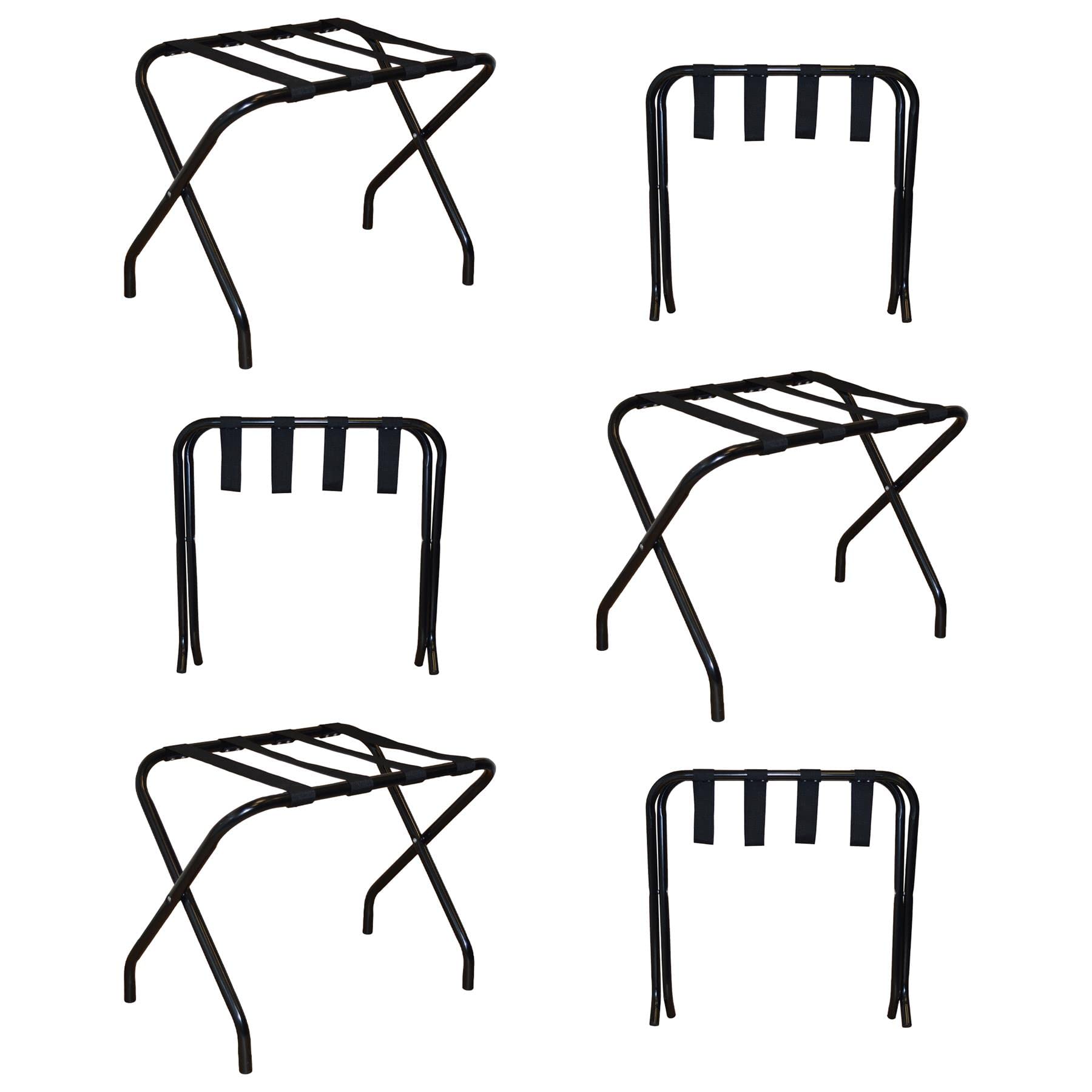 Harbour Housewares Folding Metal Luggage Racks - Black - Pack of 6 - Portable Folding Single Tier Home Bedroom Suitcase Foldable Suit Case Holder Travel Chest Storage Stand