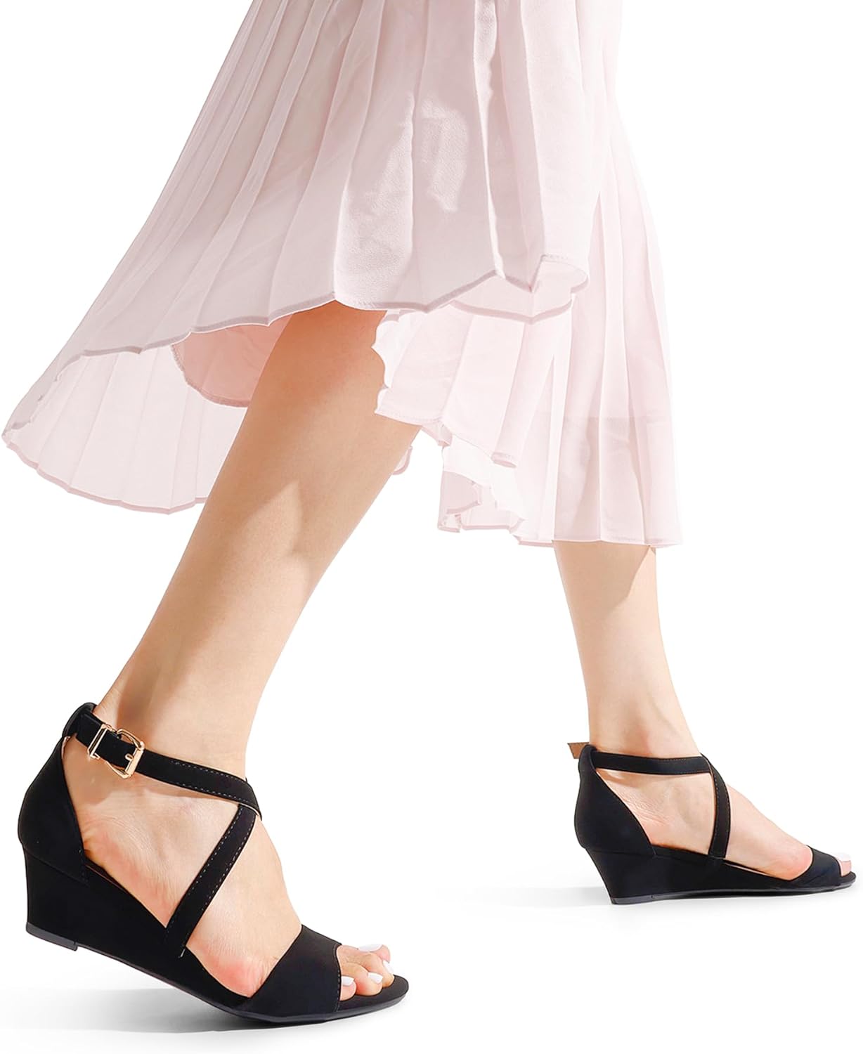 DREAM PAIRS Women's Low Wedge Sandals Ankle Strap Heel Sandal Open Toe Wide Dress Summer Shoes
