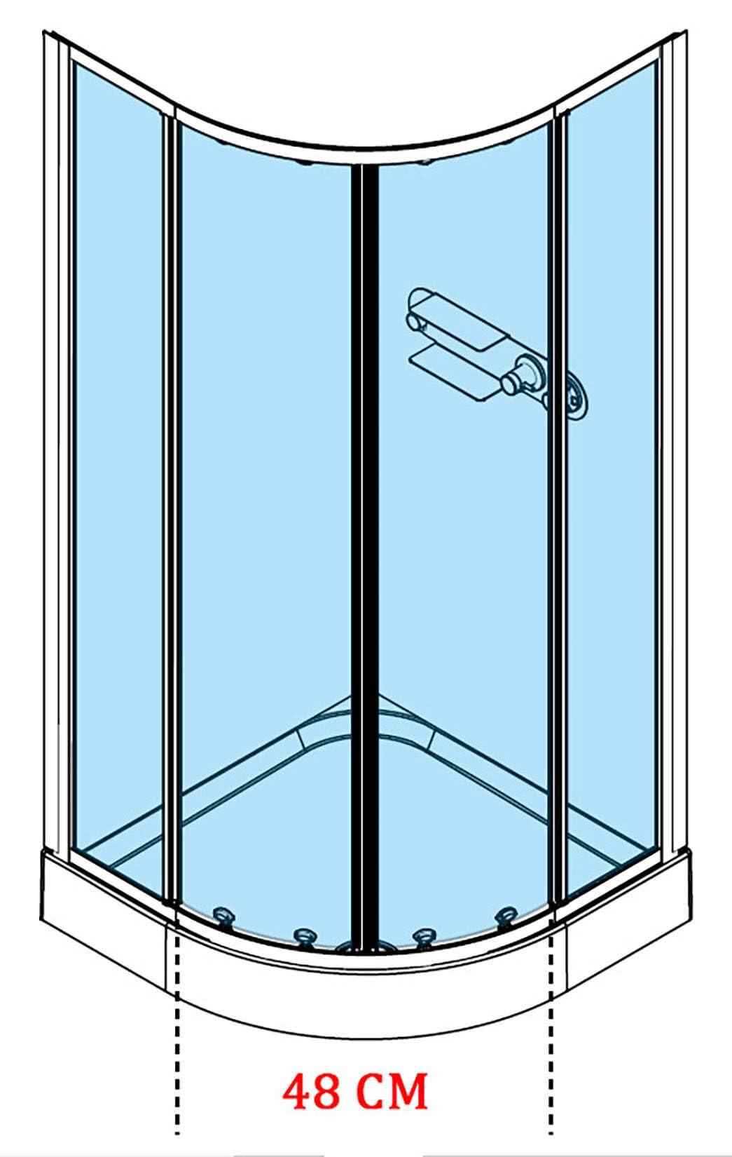 Novellini Media Glass R Standard 90 x 90 cm Cabina de ducha multifunción curvada apertura deslizante montaje ángulo derecho izquierdo mezclador mecánico cristal transparente perfil blanco altura 210