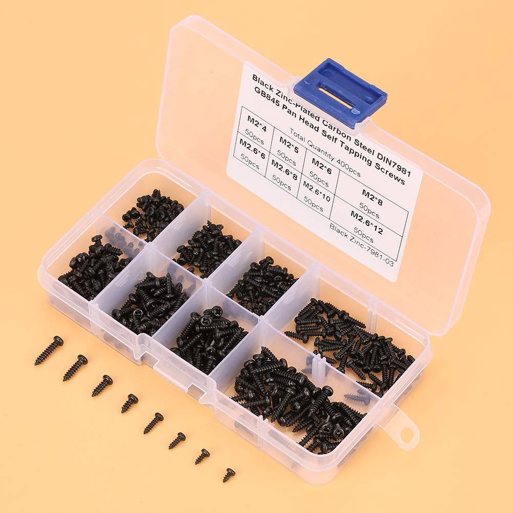 Self Tapping Screws - 400Pcs Black M2/M2.6 Cross Pan Head Self Tapping Screws Set Assortment Kit, M2, M2.6, M3 - Image 2