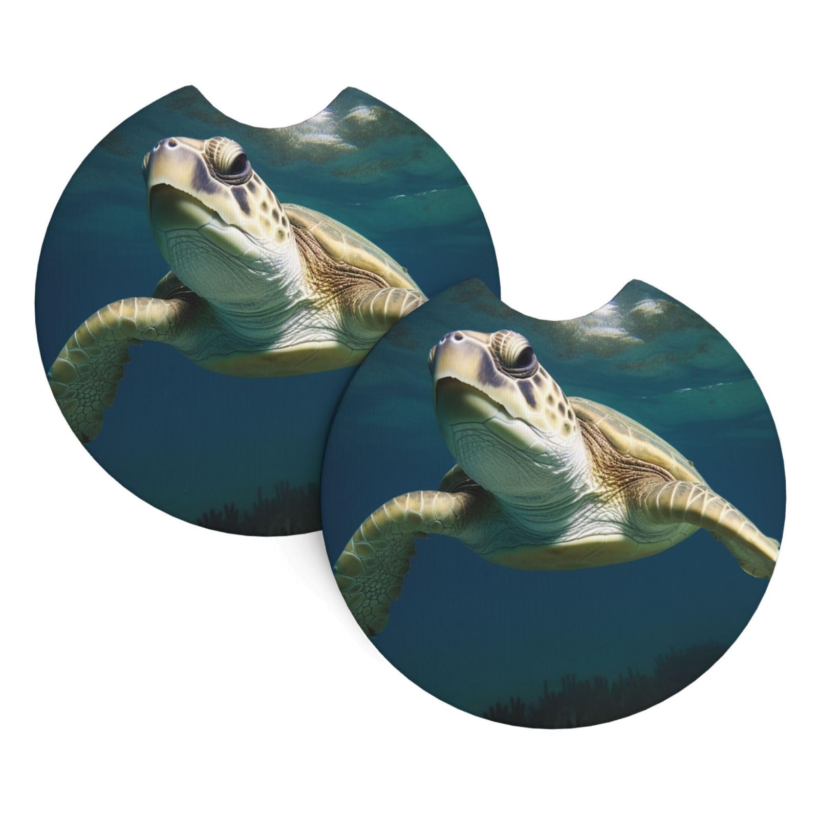 2PCS Car Coaster for Cup Holders Universal Auto Cup Mat Underwater Tutrle Cup Coaster Pad 2.7" Waterproof Neoprene Non-Slip Cup Holder Coasters Car Interior Accessories for Women Men