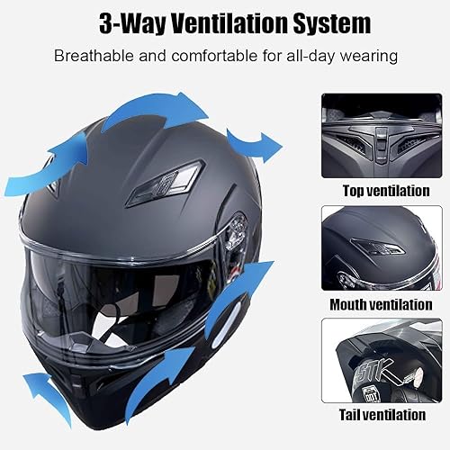 Miniatura 3 de Casco Motocicleta Moto con Bluetooth Incorporado - Doble Visera AntivahoABS Transpirable Sistema de Ventilación Múltiple Acolchado Desmontable