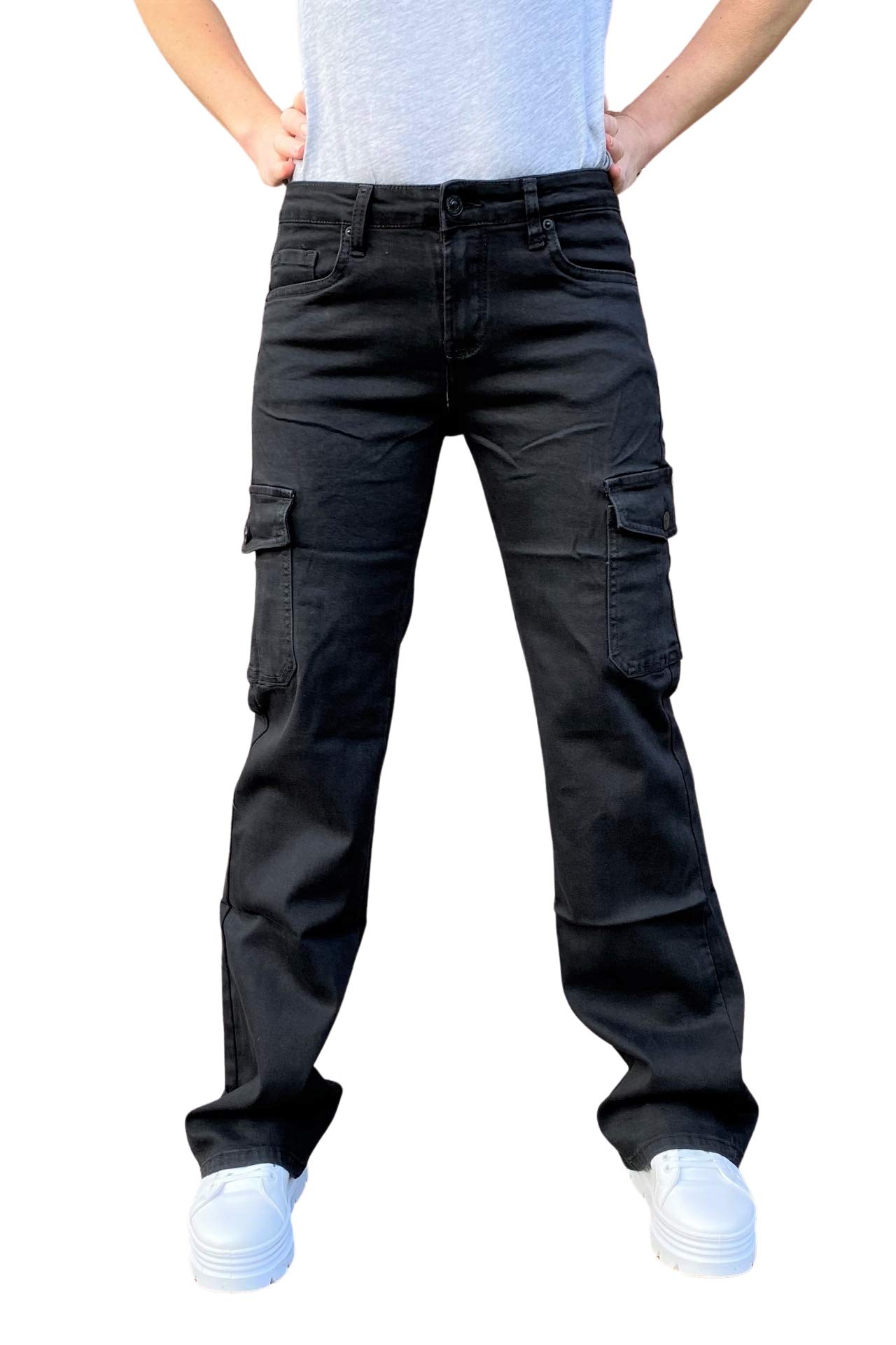 Glamour OutfittersWide Leg Denim Cargo Pants Combat Jeans Black (6)