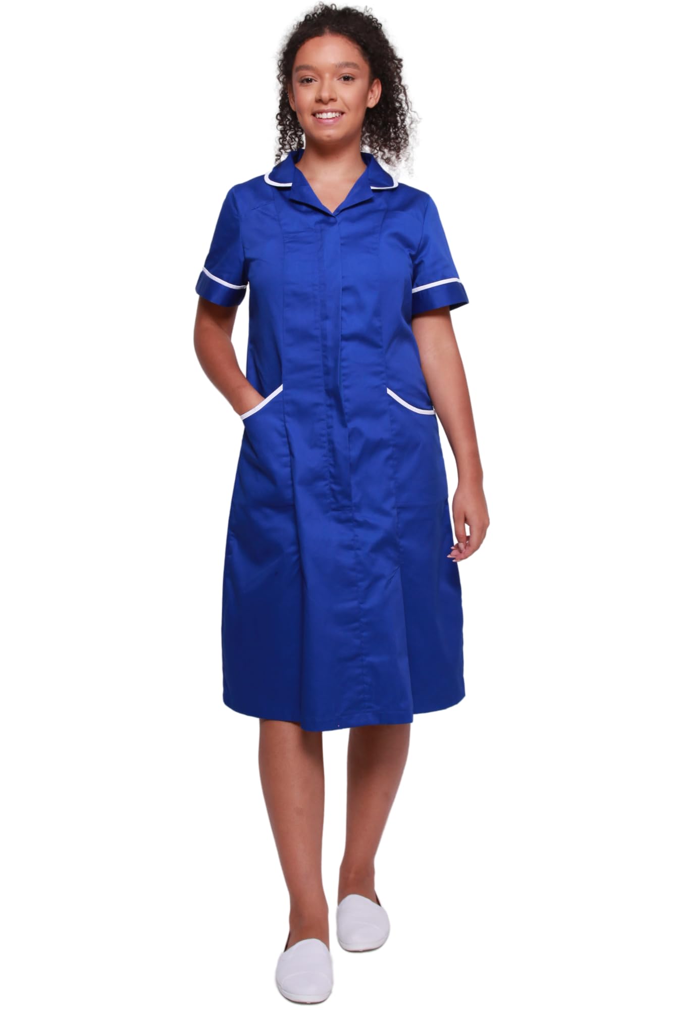Mirabella Health and Beauty Clothing - Bata de laboratorio, Batas Trabajo, Camisa Mujer, Azul Royal Blue / White trim 52