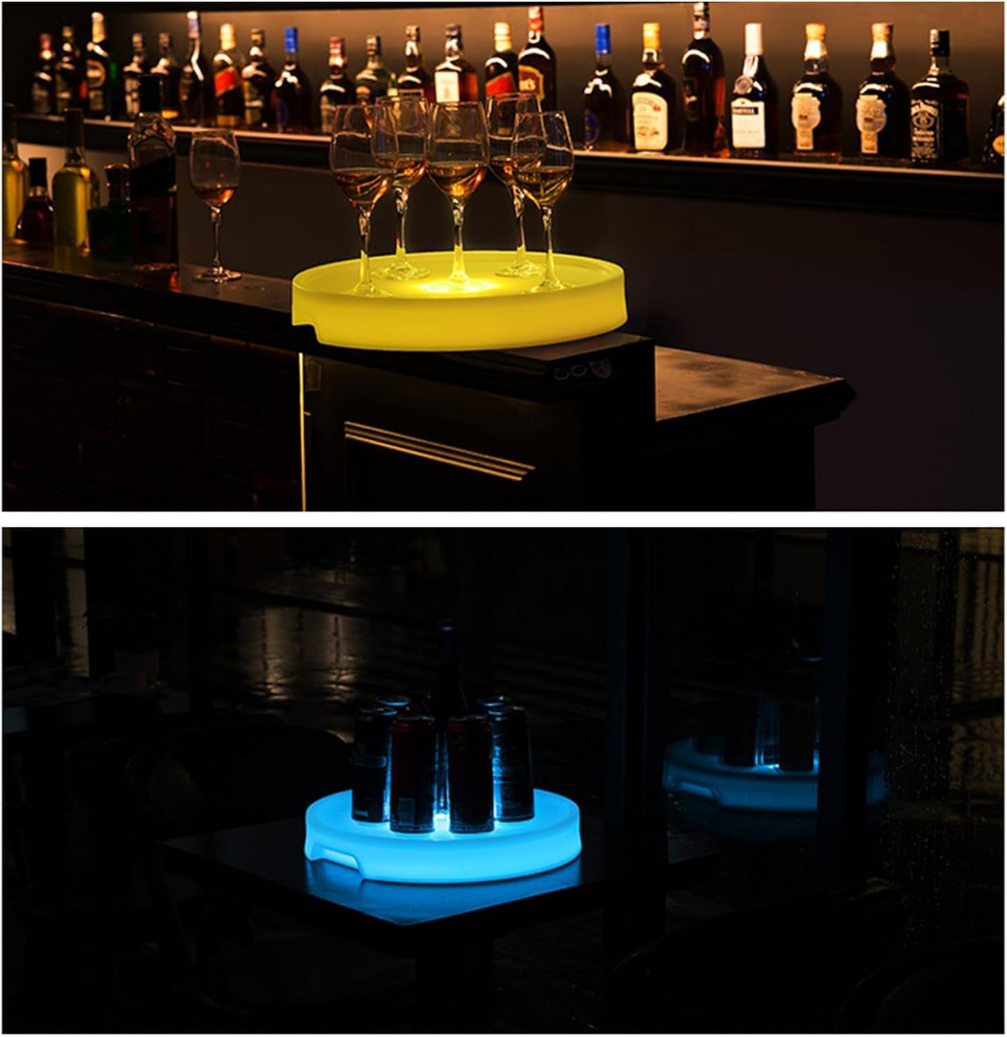 Bandeja de servir con luz LED, bandeja impermeable recargable con control remoto, 16 colores ajustables y 4 modos de degradado, ideal para fiestas temáticas de música y eventos