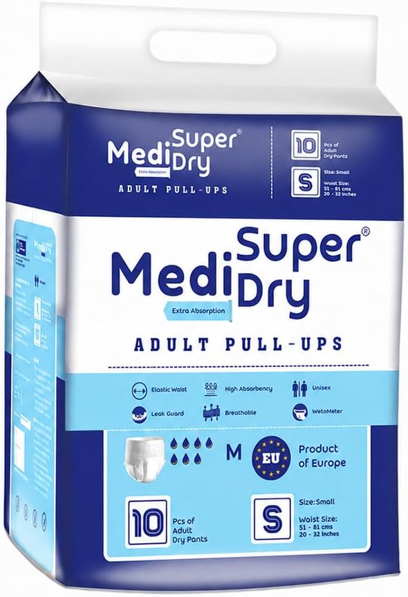 Adult Diaper S Size Pants | Men & Women | 10 Units | High Absorbency -8 Hrs | Waist 51-81 cm (20-32 inches) | Rash-Free Diaper | Leak-Proof