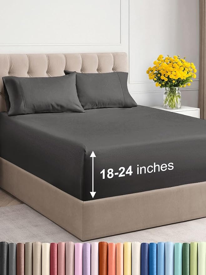Extra Deep Pocket King Sheets - 4 Piece Breathable & Cooling Bed Sheets