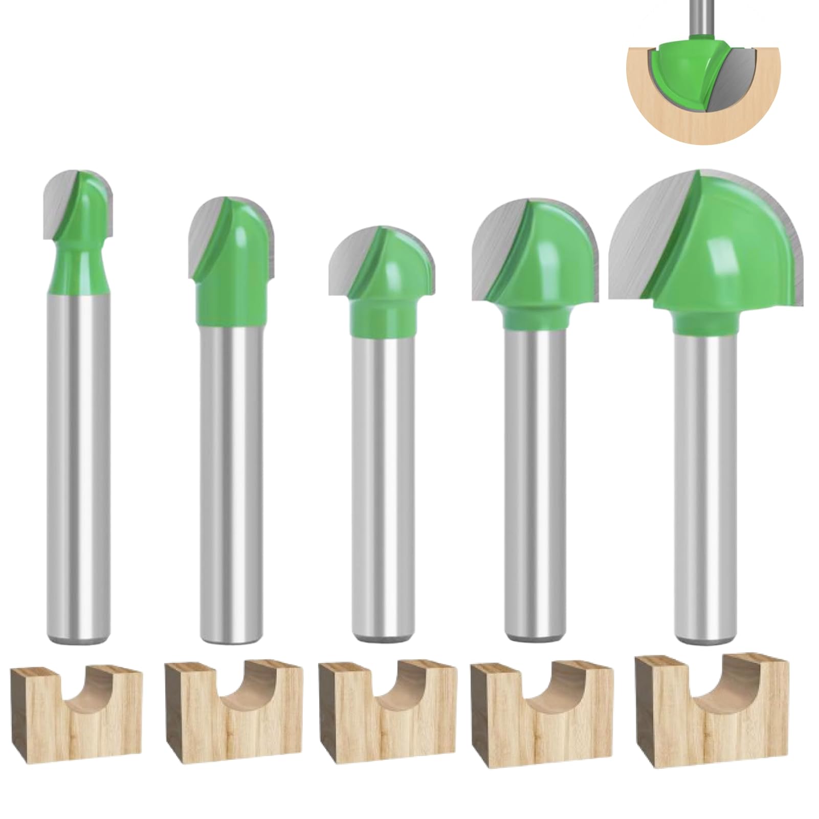 Set 5 Frese Per Legno A Codolo 8mm - Diametri 12/16/19/22/25mm Per Fresatrici