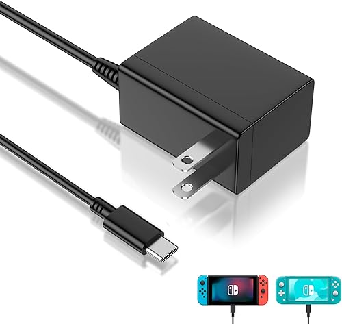 Cargador para Nintendo Switch Adaptador de CA de repuesto para Nintendo Fuente de Alimentación 39W 15V 2.6A Carga Rápida con Cable USB C de 6.6 pies