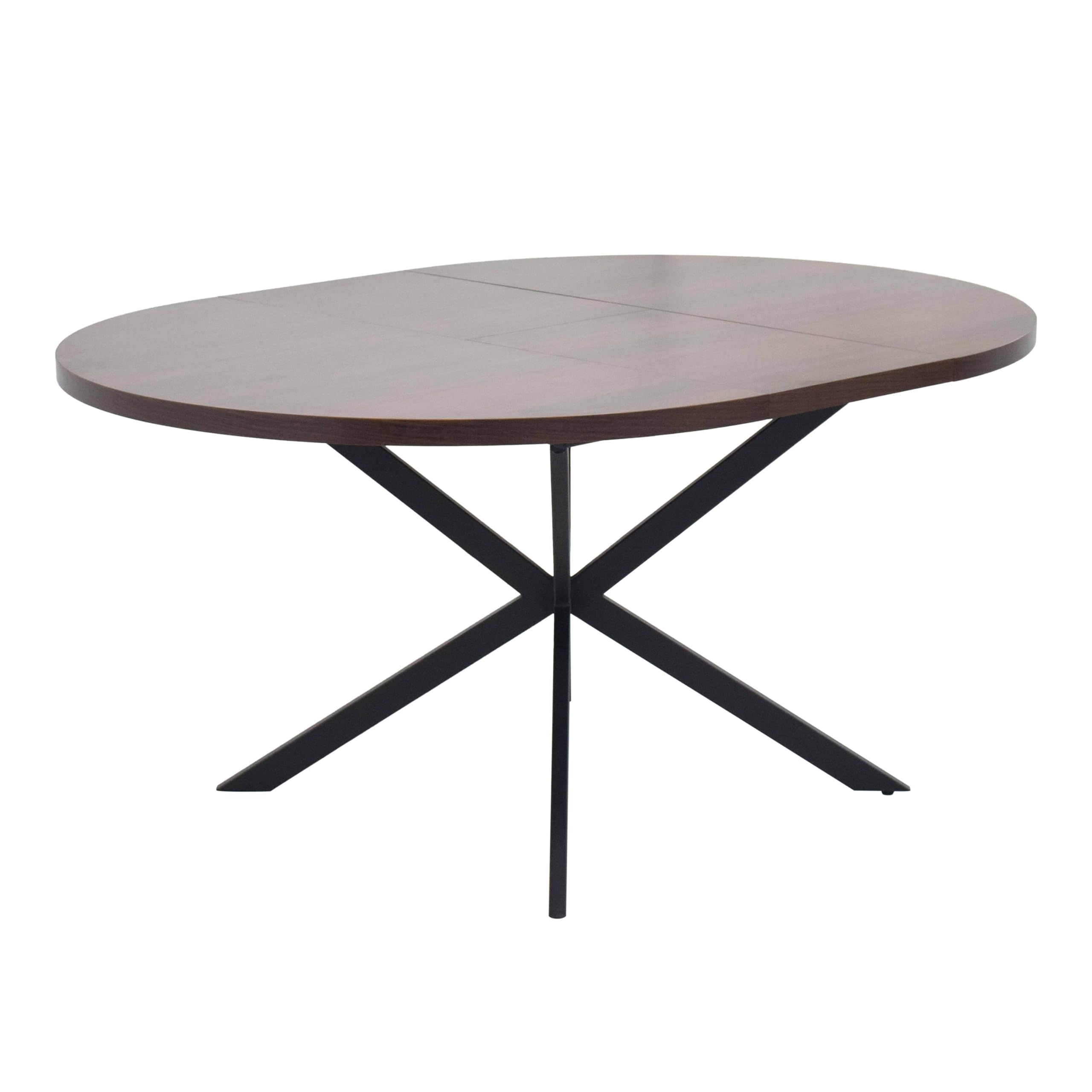 Table à manger ronde extensible en MDF et aluminium noir et bois foncé