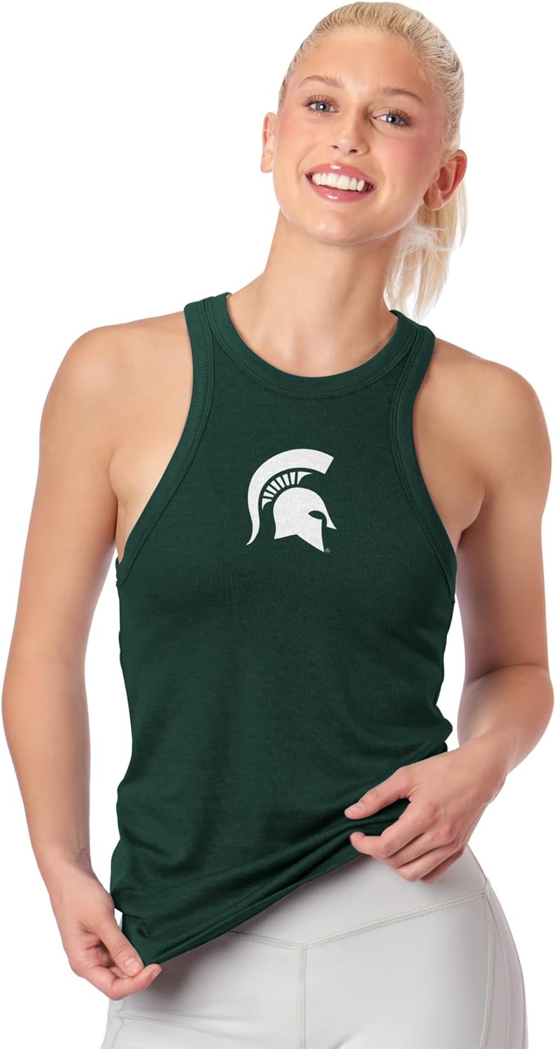 NCAA レディース バインディングタンクトップ、ノースリーブアスレチックフィット、レーサーバック