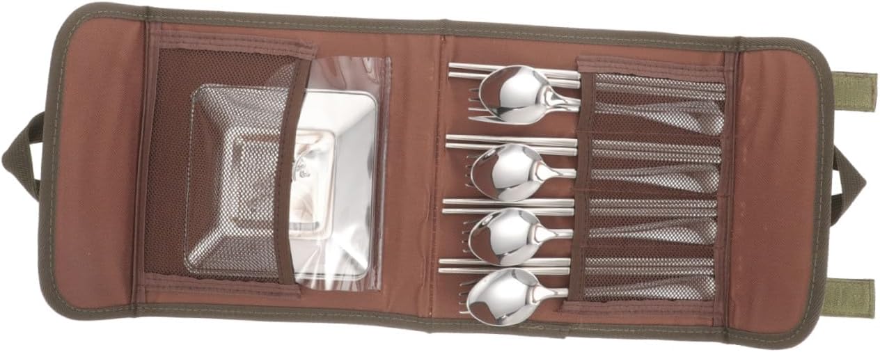 Luxshiny Camping Cutlery Set Stainless Steel Outdoor Tableware with Spoon Chopsticks Fork Portable 4-person Picnic and Barbecue Flatware Kit with Carry Bag for Hiking and Camping Random