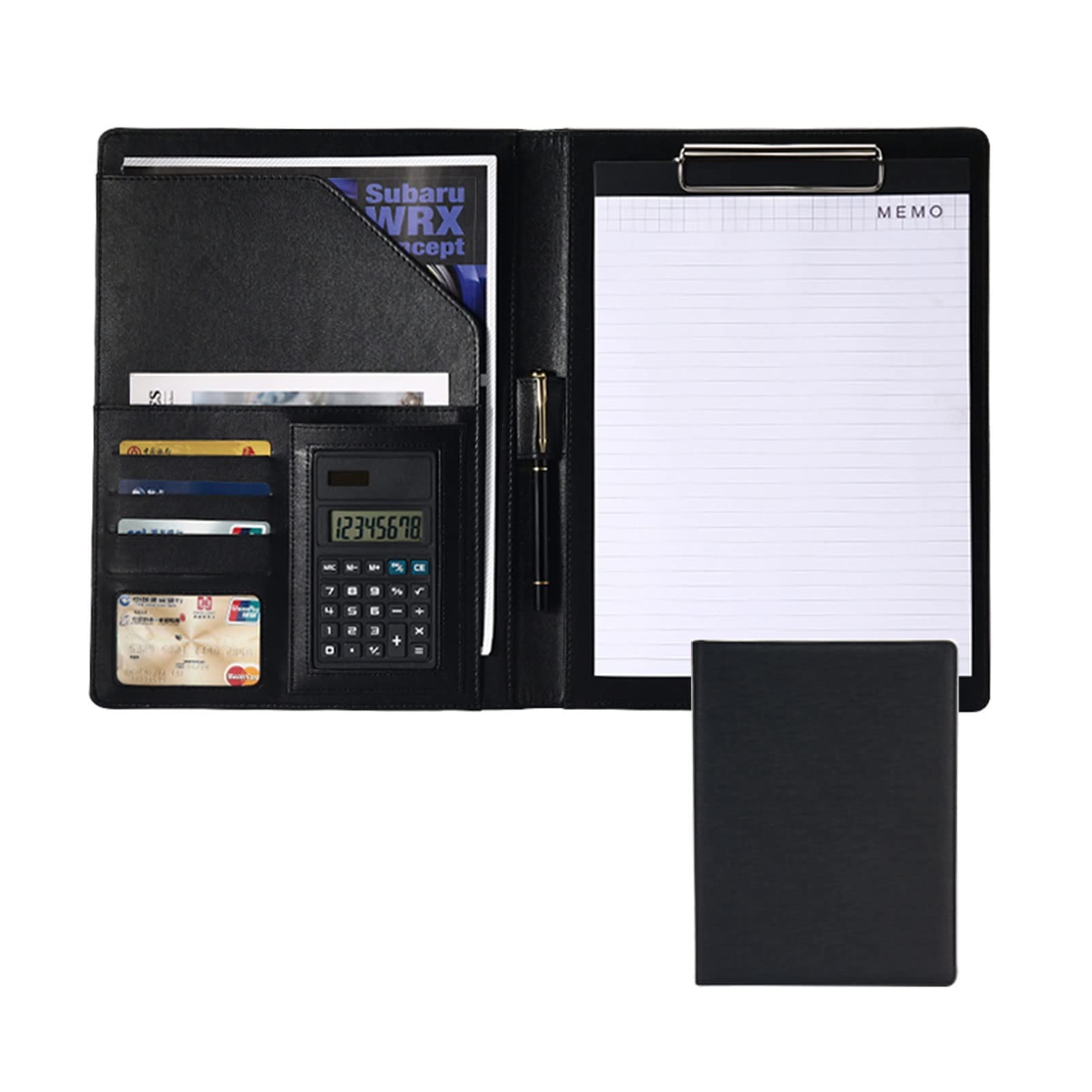 Binder e blocchetto appunti a anello rimovibile, Cartella portadocumenti in pelle A4 con blocco for appunti e scomparti for biglietti da visita portapenne