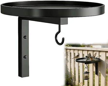 Wall Mounted Metal Bird Bath & Feeder Tray - 2-in-1 Round Bird Feeder Platform with Hanging Hook, Rustproof Iron Birds Bath for Garden Balcony Patio Outdoor Decor Black, 20cm