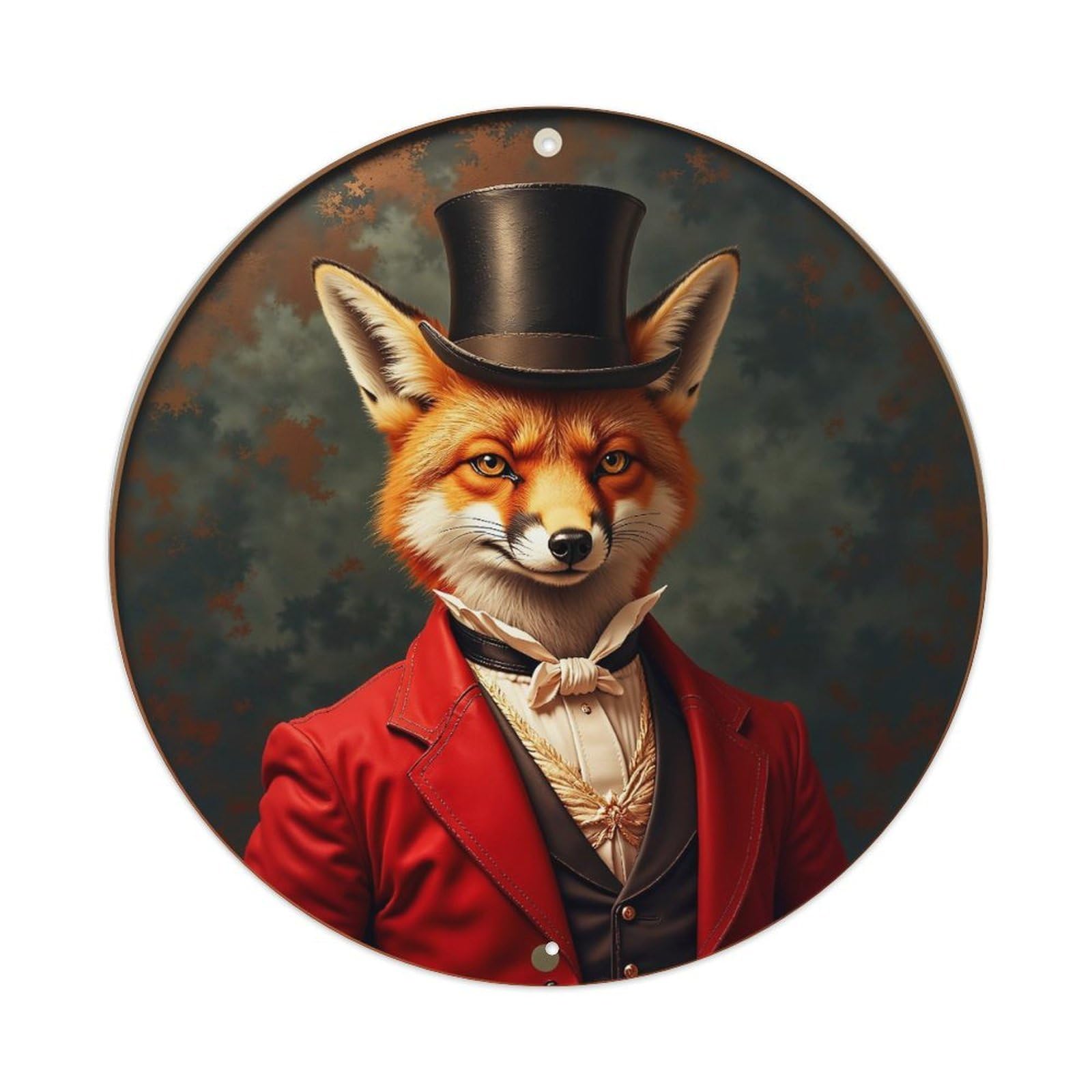 Fox In Red Suit Hat Vintage Metal Tin Sign Retro Wall Decor for Home Bar Garage Cafe, Indoor & Outdoor Decorative，circle Metal Poster, 8x8 Inch