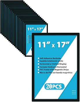 JIUYE 20pcs Magnetic Sign Holder 11 x 17 with Magnet Strip Border,Self Adhesive Magnetic Wall Mount Sign Holder,Display Picture Frames Window Poster Paper Flyer Holder for Home Office Store