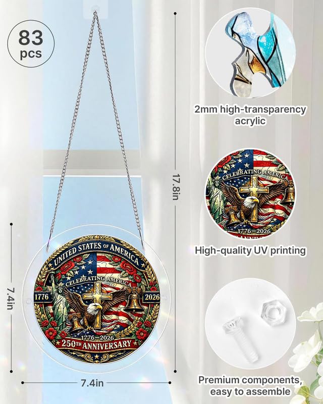 Puzzle acrílico irregular con 83 piezas comemorativo del 250 aniversario de USA, con diseño 2-en-1 de puzzle y colgante para ventana miniatura 3