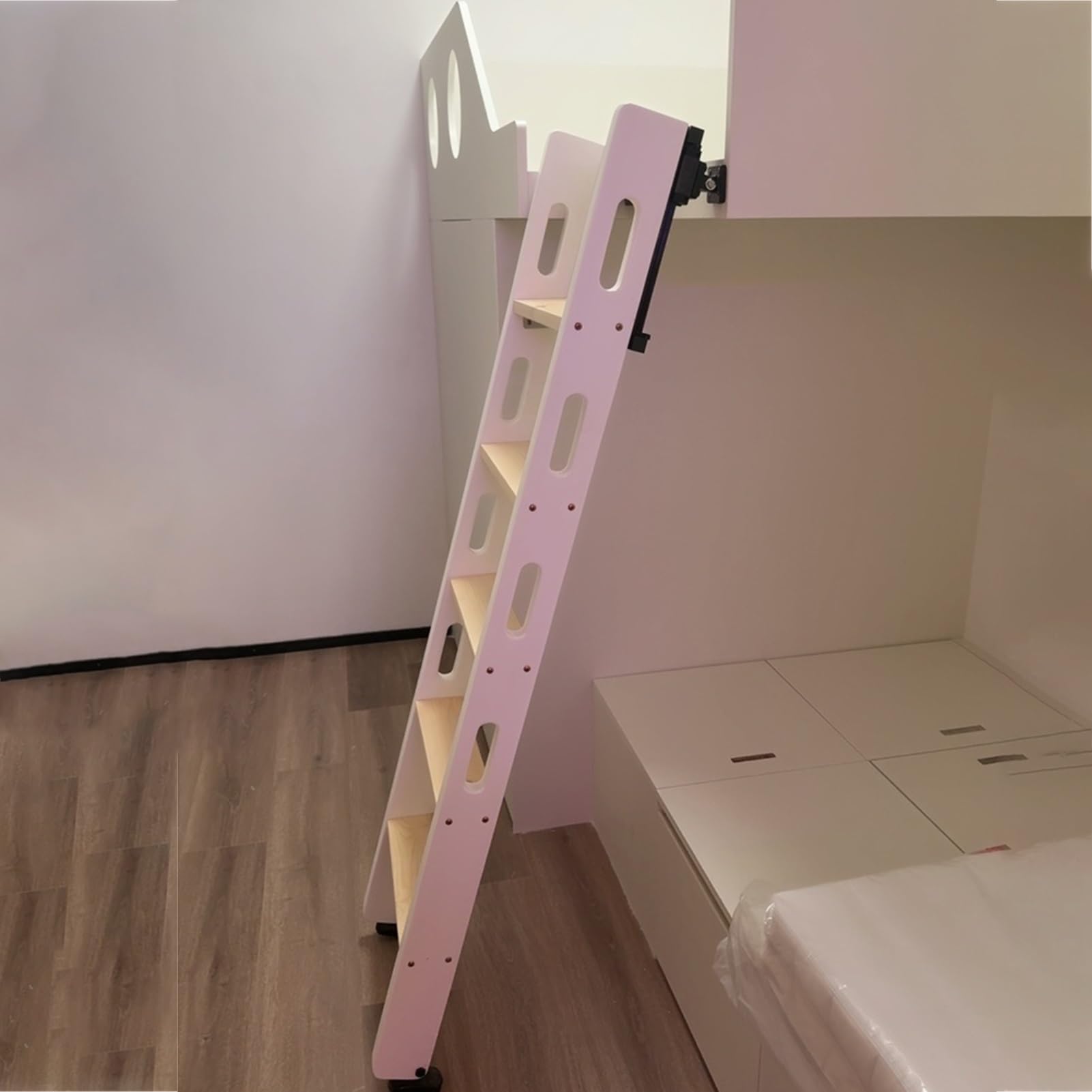 Escalera de loft de madera noble con soporte para pies y 3 escalones reforzados
