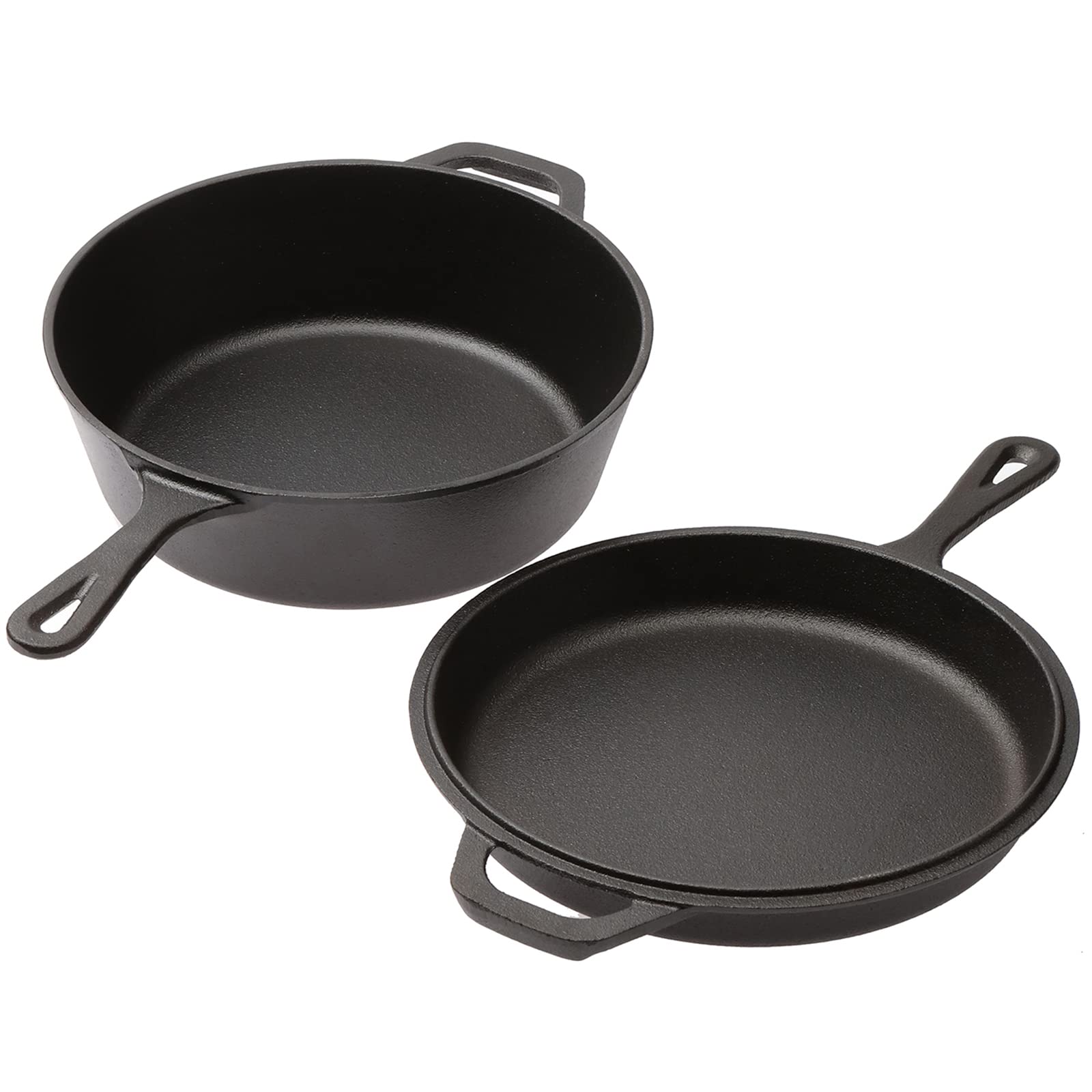 Pre-Seasoned Cast Iron Skillet Lid Set, 10.4 inch 2-In-1 Cast Iron Heavy Duty Dutch Ovens & Frying Pan, Oven Safe Cookware for Grill, Stovetop, Induction, Use Indoor & Outdoor
