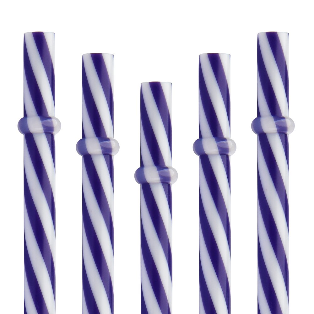 Dakoufish 12 Piece 9 Inch Reusable Plastic Thick Drinking Straws BPA Free Mason Jar Straws transparent small Stripe (9inch Purple)
