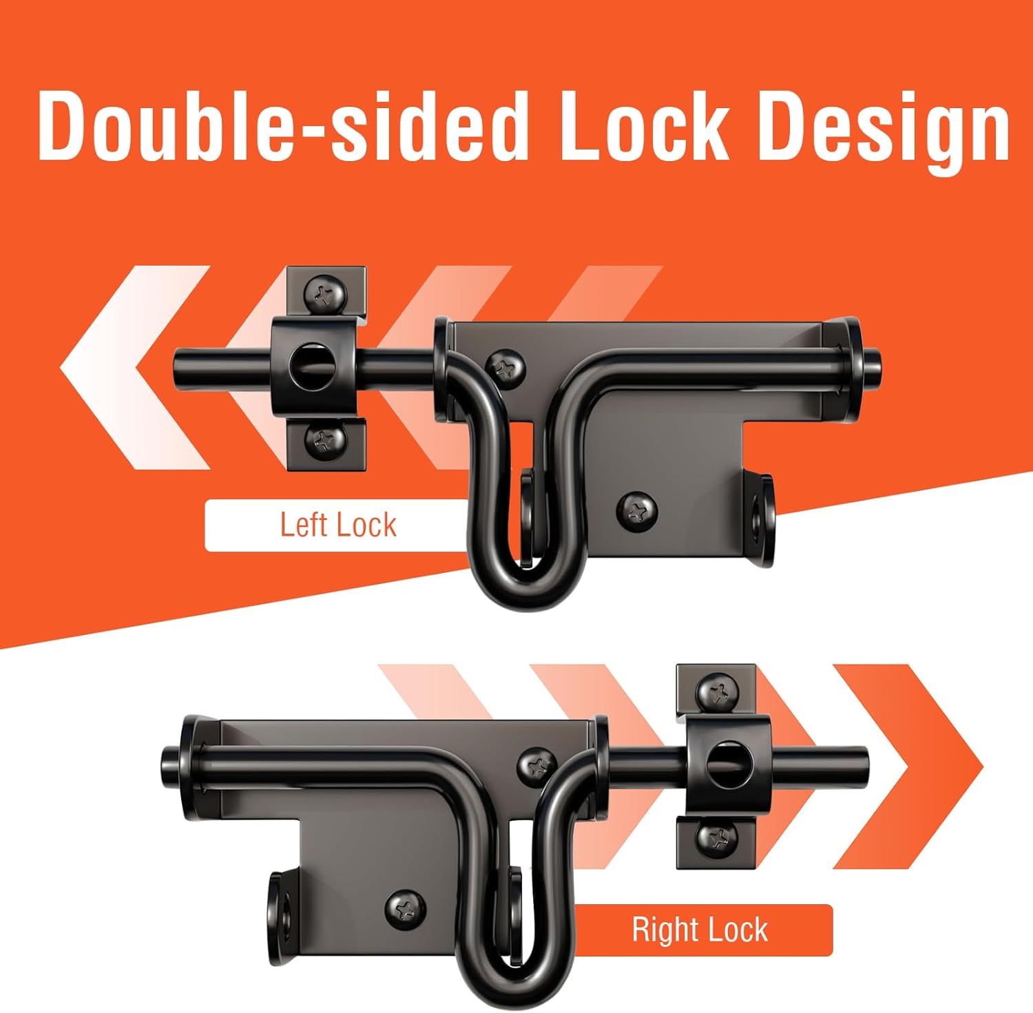 Slide Bolt Gate Latch for Wooden Fence, Heavy Duty Black Sliding Barn Door Latch Hardware with Padlock Hole, Outdoor Sliding Lock Latch for Shed, Wooden Fences, Barn, Yard, Vinyl (2pcs)