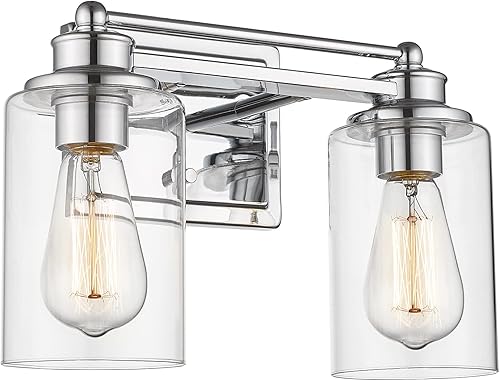 Miniatura 7 de HWH - Lámpara de tocador cromada con 5 luces sobre espejo, lámpara de pared moderna para baño, 37 pulgadas, acabado cromado, 5HLT63B-5W CH