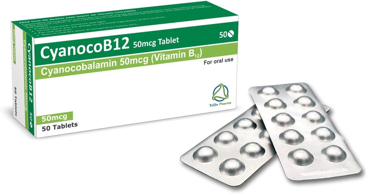 Vitamin B12 Cyanocobalamin High Strength 50mcg Tablets, CyanocoB12