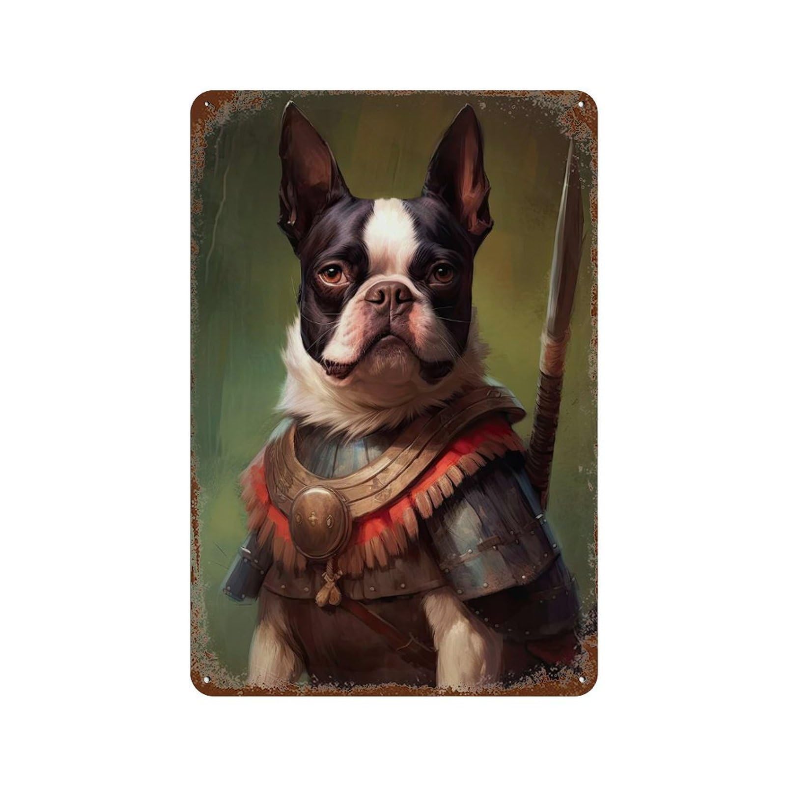 Boston Terrier Viking Retro Metal Sign 11.8"x7.9", Farmhouse Wall Decor for Cafe, Home Bar And Lounge Decor