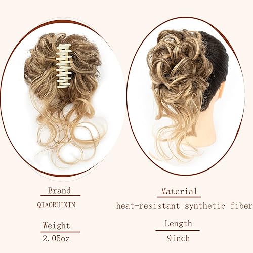 Miniatura 2 de Piezas de cabello con moño desordenado para mujer, piezas de cabello con clip y gancho, extensiones de cabello sintético con chignon súper largas,
