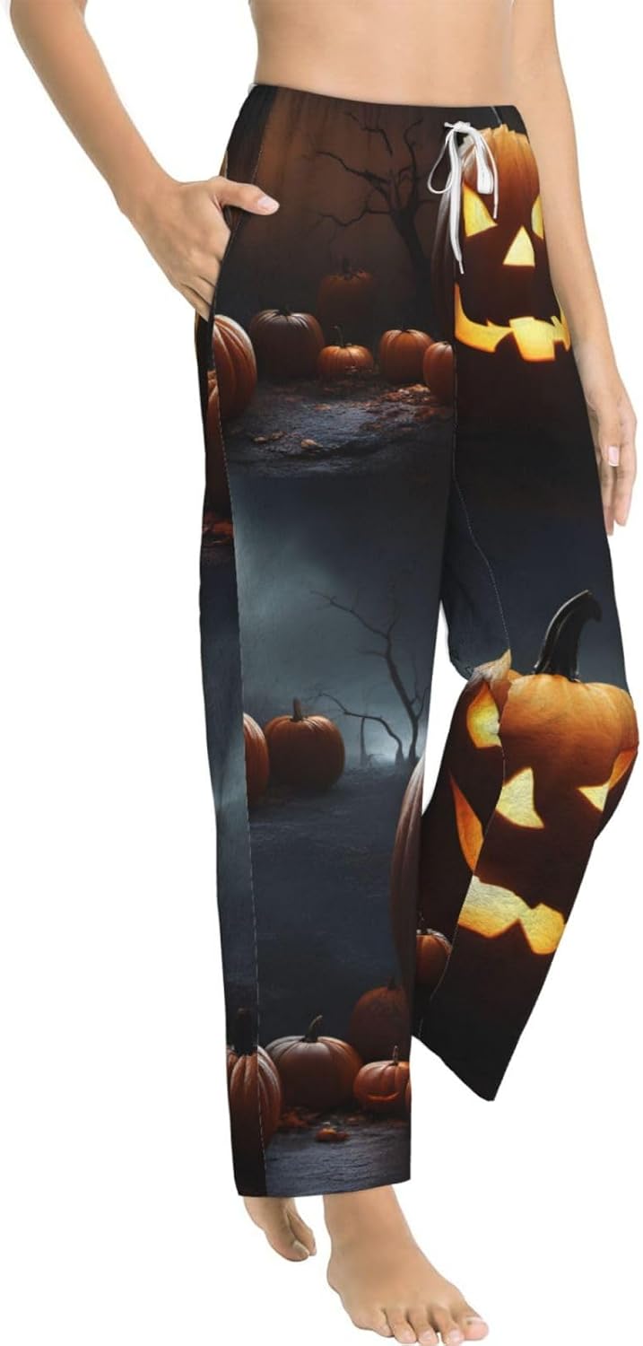 Halloween Pumpkin Print Women'S Flannel Pajama Pants,Soft Warm Pajama Bottoms,Perfect For Holiday Lounging
