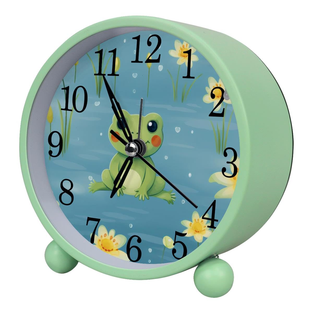 Luoweisi Alarm Clock Cute Frog Daisies, Silent Non-Ticking with Night Light