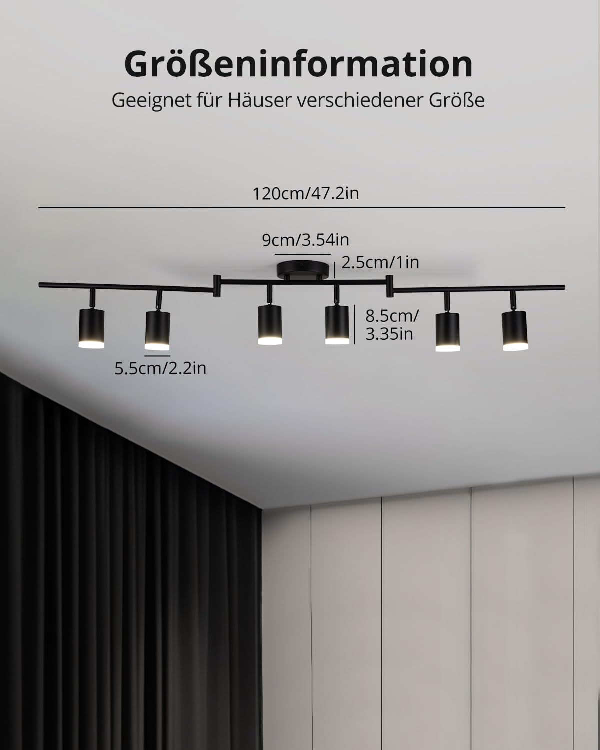 Bojim Deckenstrahler LED 6 Flammig Spot Schwarz Schwenkbar GU10 Deckenleuchte Modern