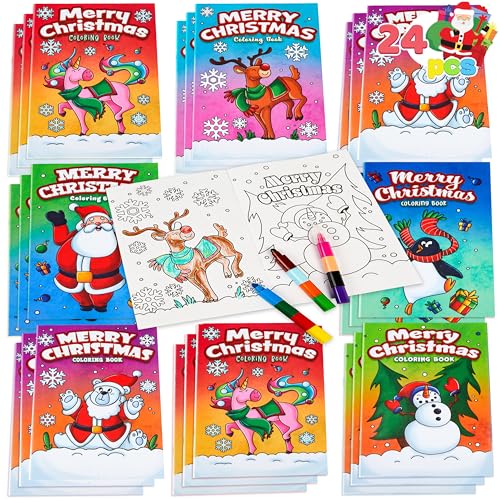 JOYIN 24 Pcs Christmas Coloring Book Bulk for Kids Mini Christmas Coloring Books in 6 Covers Great Gift Girls and Boys, Holiday Presents and Party Favors