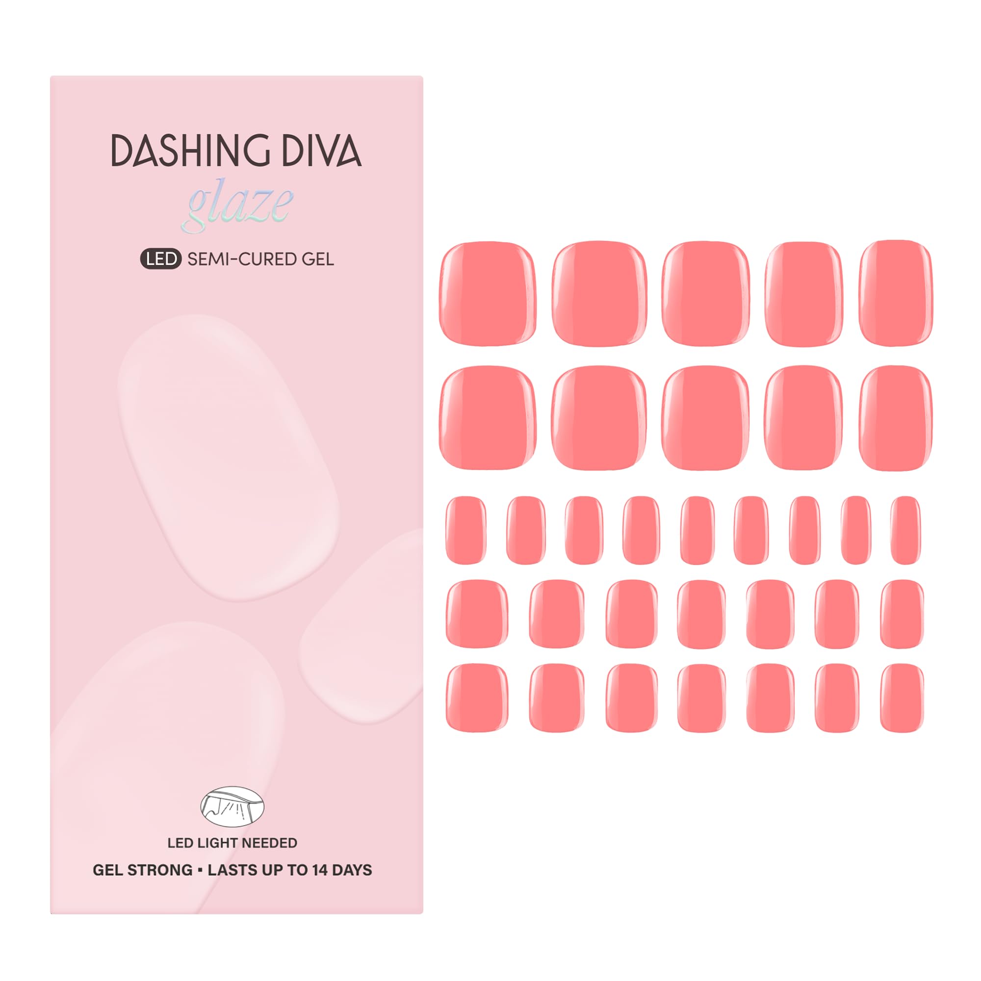 Dashing Diva Glaze Pedicure Nail Strip Set - Grapefruit Gone Wild - Long Lasting, Chip Resistant, Semi-Cured Gel Nail Strips - Summer Gel Set - 4-Piece Pedicure Kit with 32 Strips