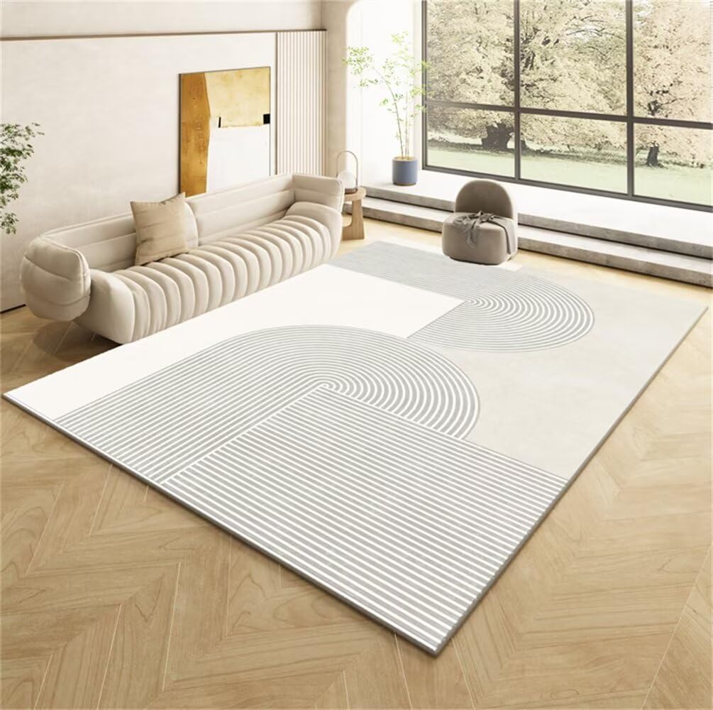 Tapis lavable en machine 120x190cm gris à design rayé moderne pour protection du sol de salon
