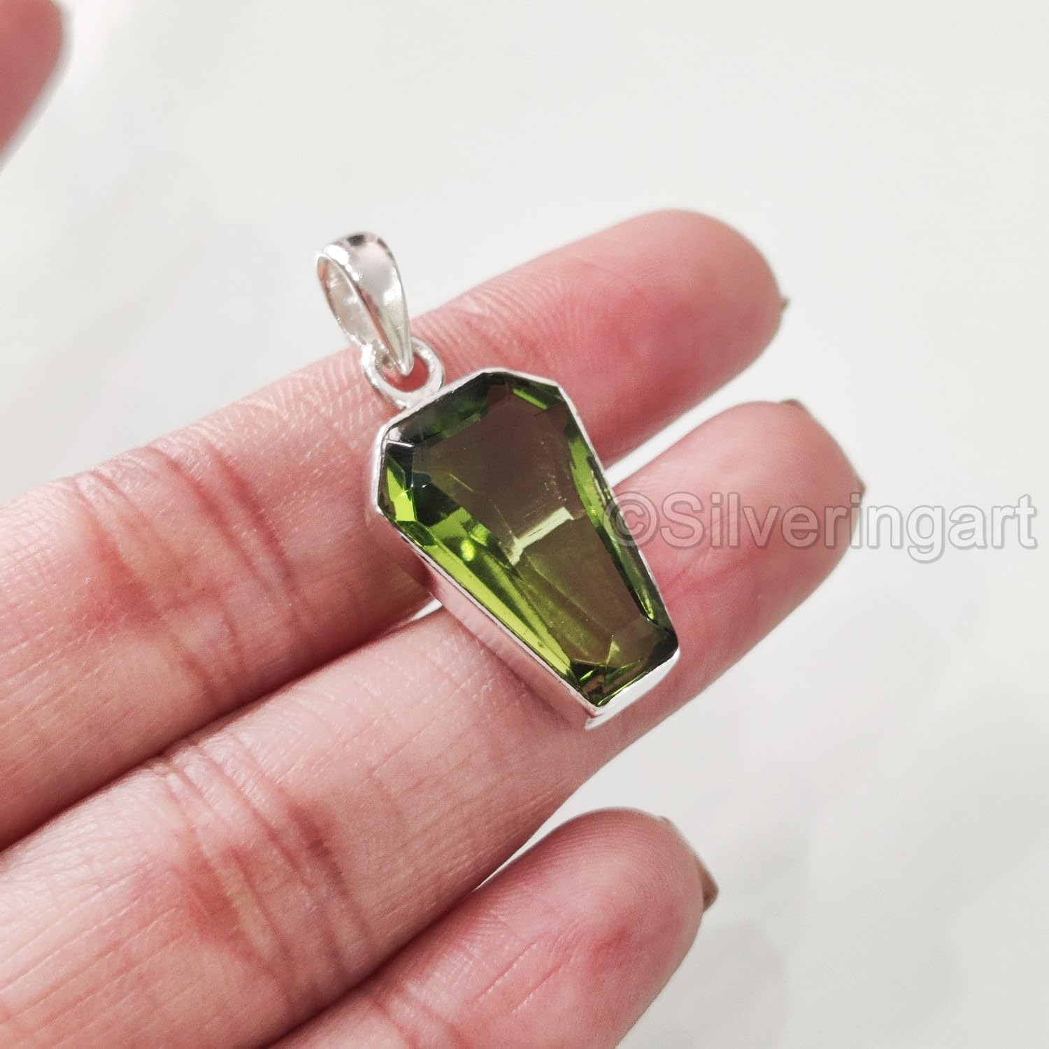 Peridot Pendant, Natural Peridot Pendant, August Birthstone, Womens Pendant Necklace, 925 Sterling Silver, Christmas, Thanksgiving, Mens Pendant, Handmade Jewelry, Coffin Shape Pendant - Image 7