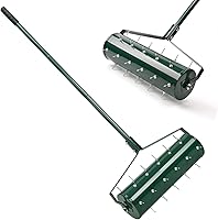SANMEO 21-Inch Rolling Lawn Aerator - Heavy Duty Spike Tool with 1.3" Sharp Nails for Compacted Soil, Gardens & Yards