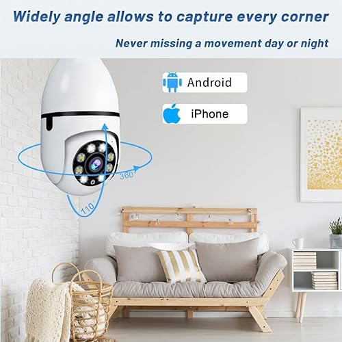 Miniatura 5 de Cámara de seguridad de bombilla, cámara de seguridad de enchufe de luz de 1080P para bombilla con detección de movimiento y visión nocturna (paquete