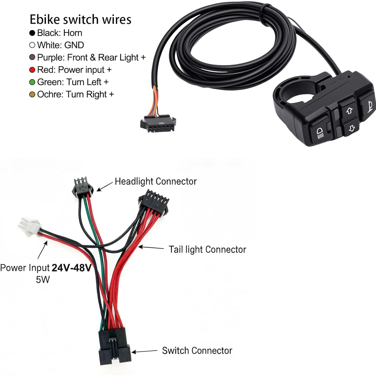 Ebike Light Kit, 24V 36V 48V Electric Bicycle Headlight & Taillight with Turn Signals, Super Bright Front Lamp 400 Lumens, Rear Light fits 80mm Rack (No Brake Light)