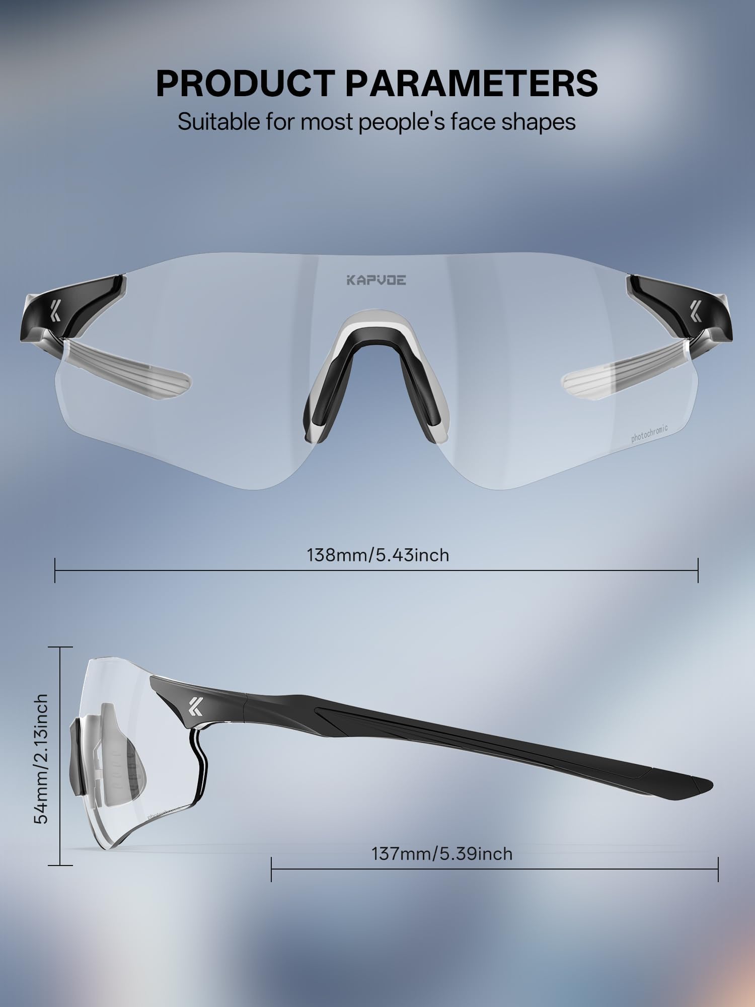 KAPVOE Occhiali da Sole Sportivi Fotocromatici Uomo Donna, Occhiali UV400 Senza Cornice 22g con Nasello in Silicone Regolabile, per Corsa Ciclismo Baseball Guida K108